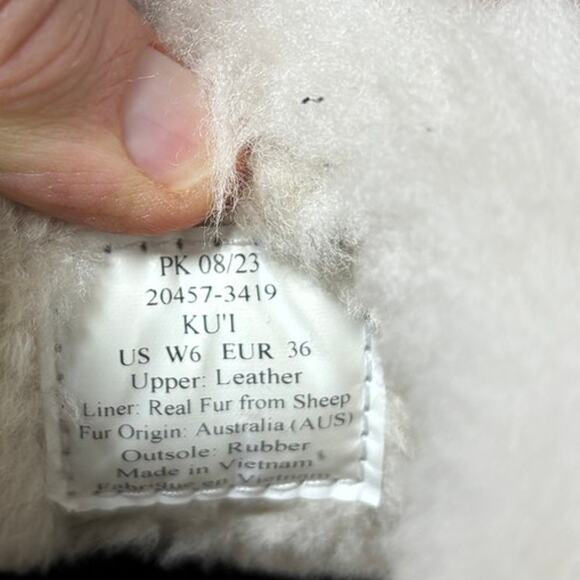 Warm winter OluKai z7977 Womens Tan leather sz 6 slipper house shoes Y2k - Picture 5 of 7